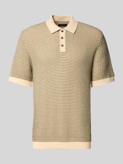 Produktfoto, Regular Fit Poloshirt in Strick-Optik Modell 'Kingsley' von Jack & Jones Premium, Reine Baumwolle, beiger Farbton, Kurzärmeliges Design, Polo-Kragen, elastische Abschlüsse, strukturierte Oberfläche, Rückenlänge bei Größe M 77 cm