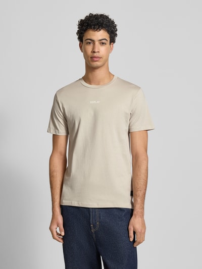 Replay T-shirt o kroju regular fit z nadrukiem z logo Piaskowy 4