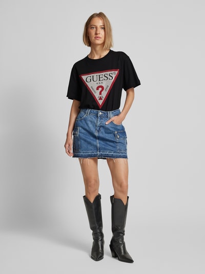 Guess T-shirt z obszyciem kamieniami stras model ‘SHINY TRIANGLE’ Czarny 1