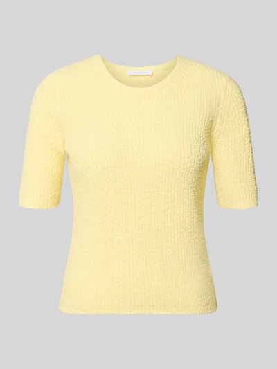 Produktfoto, T-Shirt in Strick-Optik mit Rundhalsausschnitt von Rich & Royal, gelber Baumwoll-Mix, Straight Fit, texturierte Oberfläche