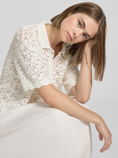 Pieces Relaxed fit gebreid jack van puur katoen, model 'FALKA' Offwhite - 3