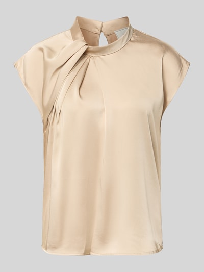 Produktfoto, Blusenshirt aus Satin Modell 'Fleur' von Neo Noir in Beige, edler Satin-Look mit Drapierung, Regular-Fit, Rundhalsausschnitt