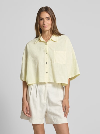 VILLA SOPHIE Bluzka krótka z mieszanki lnu i bawełny model ‘Quinn’ Jasnożółty 4