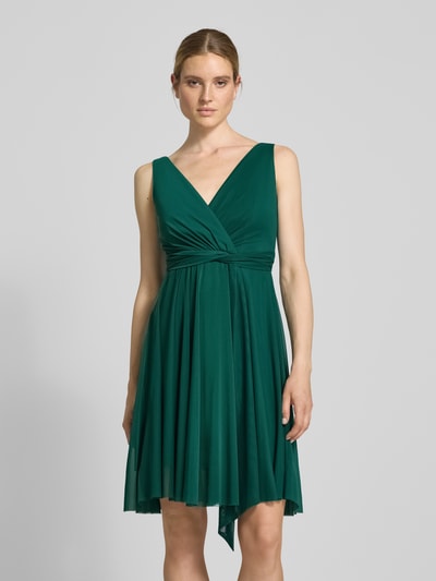 TROYDEN COLLECTION Knielange cocktailjurk in wikkellook Smaragdgroen - 4