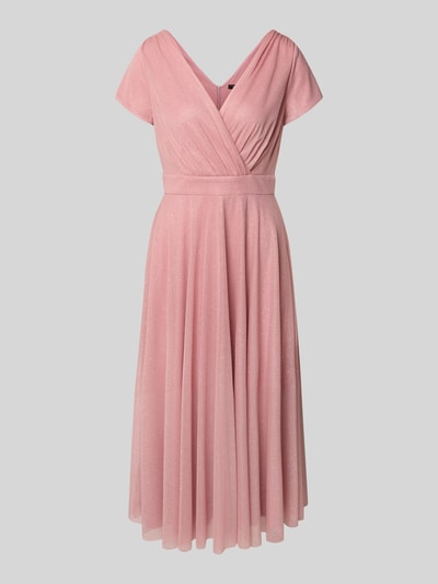 Productfoto, glanzende roze Schimmerndes Cocktailkleid met V-hals van Vera Mont, tule, A-lijn, midi-jurk, ruglengte maat 36: 100 cm, borstwijdte maat 36: 42 cm