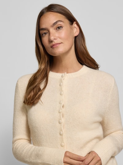 Stefanel Strickjacke aus Woll-Mix mit Rundhalsausschnitt Offwhite 3