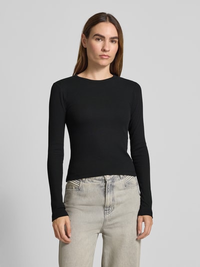 Vero Moda Slim fit shirt met lange mouwen van katoenmix, model 'CHLOE' Zwart - 4