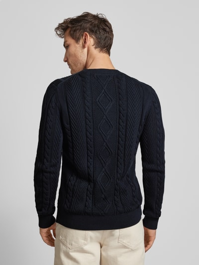 s.Oliver RED LABEL Regular fit gebreide pullover met kabelpatroon van katoen Donkerblauw - 5