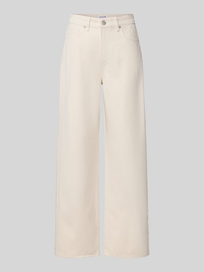 Produktfoto, Wide Fit Jeans aus reiner Baumwolle von MYON in Creme, 5-Pocket-Design, glatte Struktur, Knopf- und Reißverschluss, Damen Jeans