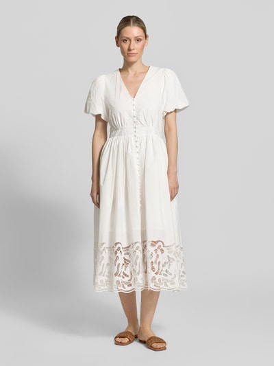 SUNCOO PARIS Midikleid mit Loch-Stickerei Modell 'Cecily' Weiss 4