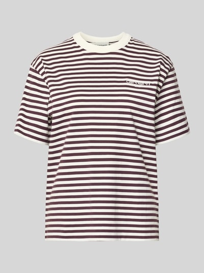 Produktfoto, T-Shirt mit Label-Stitching von Carhartt Work In Progress, bawełna, krój relaxed fit, model 'Ezra', paski, dekolt okrągły