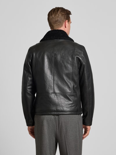 Strellson Regular fit leren jack met kraag van lamswol, model 'MONTY' Zwart - 5