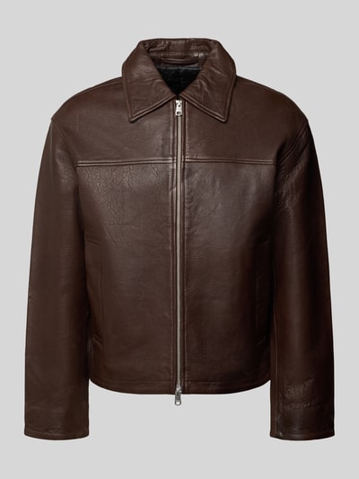 SELECTED HOMME Regular fit leren jack van echt lamsleer, model 'NOAH' Donkerbruin - 2