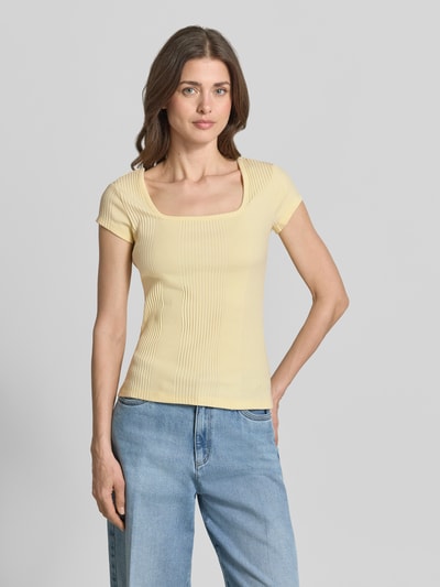 Jake*s Studio Woman T-Shirt in Ripp-Optik mit Karree-Ausschnitt Hellgelb 4