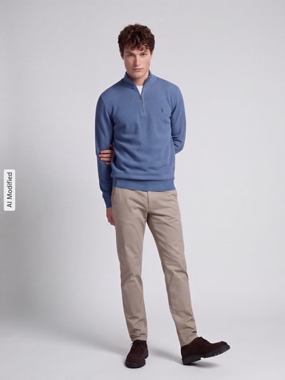 Polo Ralph Lauren Pullover mit Half Zip Troyerkragen Jeansblau 1