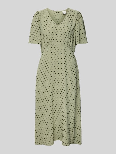 ICHI Midikleid mit V-Ausschnitt Modell 'ZABBY' Schilf 2