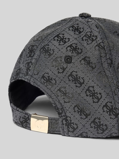Produktfoto, Base Cap mit Allover-Logo-Print Modell 'Katya' von GUESS in Grau und Schwarz, strukturiertes Material, Snapback-Verschluss, Damen Accessoire