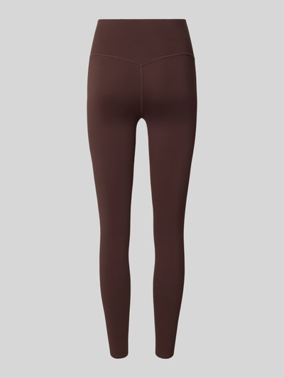 Produktfoto, dunkelbraune Leggings mit elastischem Bund Modell 'Sense' von aim'n, körpernah, glatte Textur, Damen Leggings