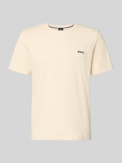 Produktfoto, cremefarbenes Regular Fit T-Shirt aus Baumwoll-Mix von BOSS mit glatter Textur, schlichtes Design, Herren T-Shirt.