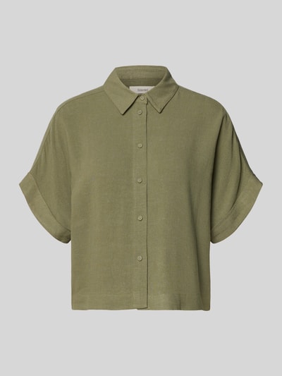 Produktfoto, Regular Fit Bluse aus Viskose-Leinen-Mix Modell 'VIVA' von Selected Femme, Optik: Unifarben, Flammgarn, grün, Kurzarm