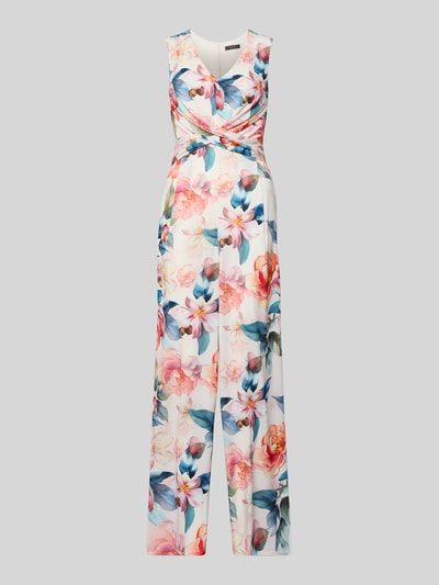 Produktfoto, Regular Fit Jumpsuit mit floralem Allover-Print von Vera Mont, elastyczna mieszanka materiałów, krój regular fit, kwiatowy nadruk na całej powierzchni, dekolt w serek, krój bez rękawów, wszyty zamek błyskawiczny, marszczenia, taliowany, długość tyłu w rozmiarze 36: 33 cm, szerokość w rozmiarze 36: 43 cm, całkowita długość w rozmiarze 36: 150 cm, długość wewnętrzna nogawki w rozmiarze 36: 83 cm