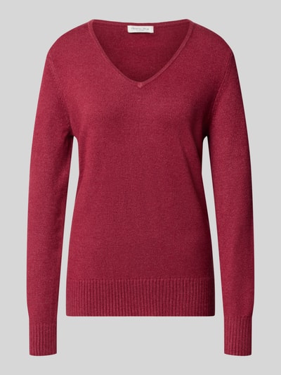 Produktfoto, Regular Fit Sweatshirt aus Viskose-Anteil von Christian Berg Woman in Bordeaux mit V-Ausschnitt und gerippten Abschlüssen, glatte Textur