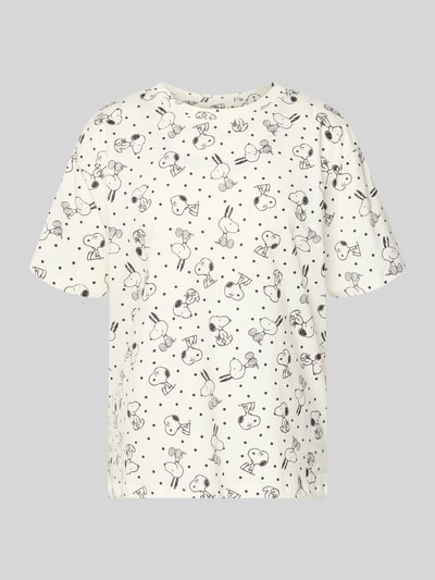 Produktfoto, Pyjame-Oberteil mit Motiv-Print von Jake*s Casual in Weiß mit schwarzem Motiv-Print, reine Baumwolle, Relaxed Fit, Rundhalsausschnitt