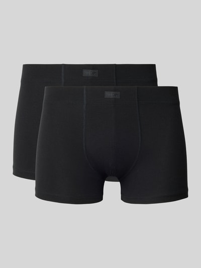 Produktfoto, klassische schwarze Trunks mit Label-Detail Modell 'Everday Boxer' von JOOP! Collection, Baumwoll-Elasthan-Mix, körpernahe Passform, elastischer Bund