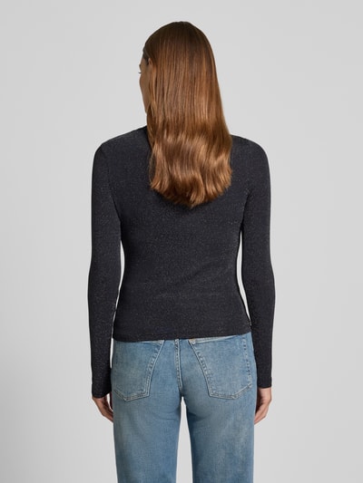 Jake*s Casual Shirt met lange mouwen en geribde ronde hals Zwart - 5