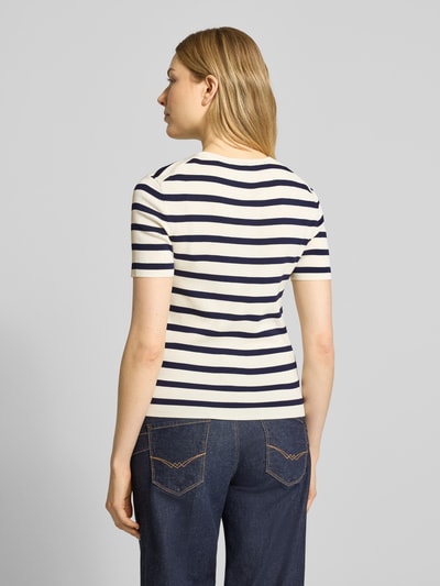 Stefanel T-shirt van viscosemix met ronde hals Donkerblauw gemêleerd - 5