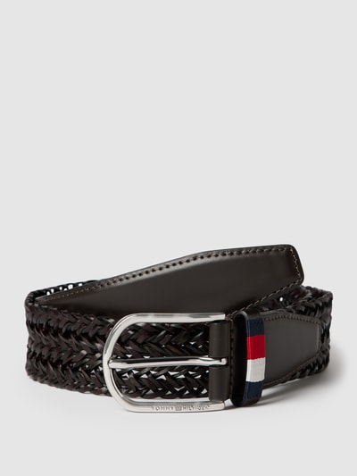 Tommy Hilfiger Leren riem met kabelpatroon, model 'BUSINESS BRAIDED' Donkerbruin - 1