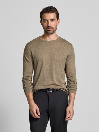 Christian Berg Men Regular fit pullover van puur katoen in gebreide look Taupe gemêleerd - 4
