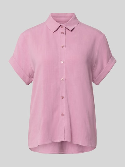 Produktfoto, Bluse aus Viskose-Mix mit fixiertem Ärmelaufschlag von Samsøe Samsøe, model SAMAJANA, prosta forma, różowy kolor, kołnierzyk kent, guziki, rękawy z podwinięciem, mieszanka wiskozy z dodatkiem lnu