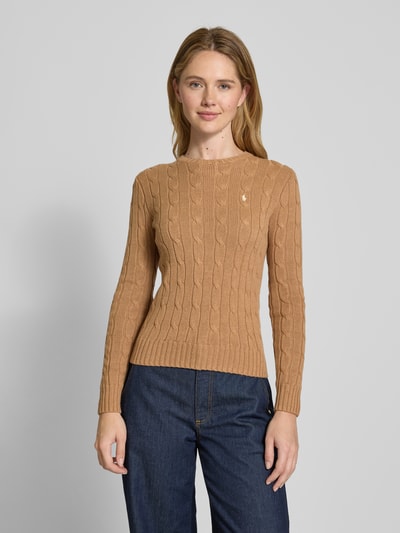 Polo Ralph Lauren Strickpullover mit Zopfmuster Modell 'JULIANNA' Camel 4