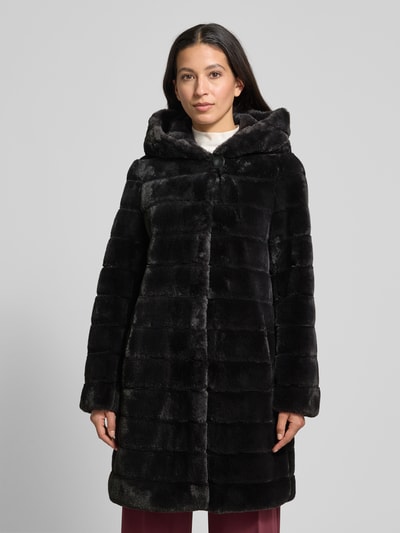 PETITE M. Płaszcz ze sztucznego futra z kapturem i wpuszczanymi kieszeniami Antracytowy 4