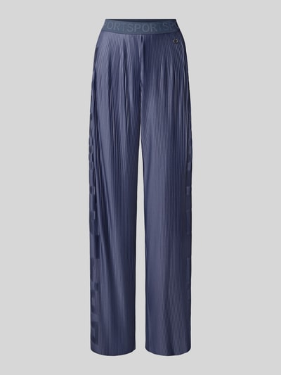 Productfoto, Hose mit Plisseefalten und elastischem Bund van Marc Cain, donkerblauw, wide leg, labelapplicatie, dames, plisséstructuur