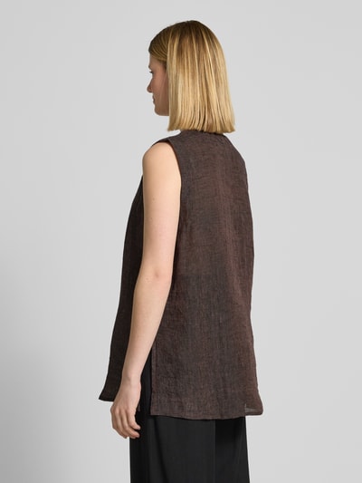 Christian Berg Woman Blousetop van linnen met knoopsluiting Chocoladebruin - 5
