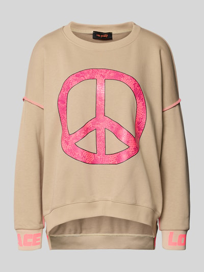 Produktfoto, Oversized Sweatshirt mit gerippten Abschlüssen von miss goodlife, bawełna, krój oversized, prążkowane wykończenia, okrągły dekolt, nadruk z motywem