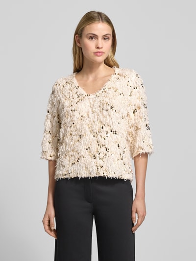 FREE/QUENT T-shirt met veren en pailletten, model 'NOLLA' Offwhite - 4