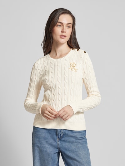 Lauren Ralph Lauren Gebreide pullover met labelstitching, model 'MONTIVA' Offwhite - 4