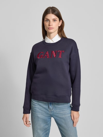 Gant Sweatshirt met ronde hals en labelstitching Marineblauw - 4