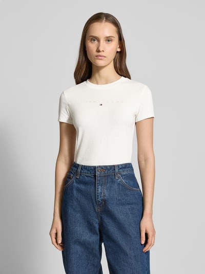 Tommy Jeans T-shirt met geribde ronde hals Ecru - 4