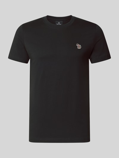 Produktfoto, Regular Fit T-Shirt aus reiner Baumwolle von Paul Smith in Schwarz mit Label-Stitching, Rundhalsausschnitt, glatte Textur