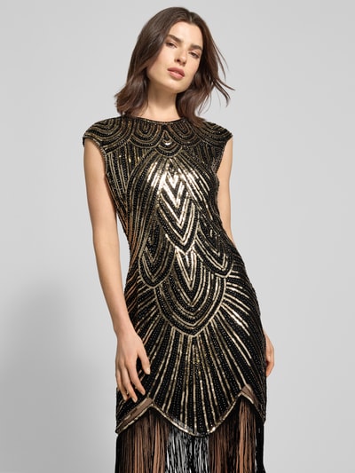 Apricot Minikleid mit Pailletten und Fransen Black 3