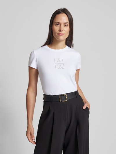 ARMANI EXCHANGE T-shirt z detalem z logo Złamany biały 4