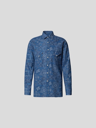 Doppiaa Freizeithemd mit Allover-Print Blau meliert 2