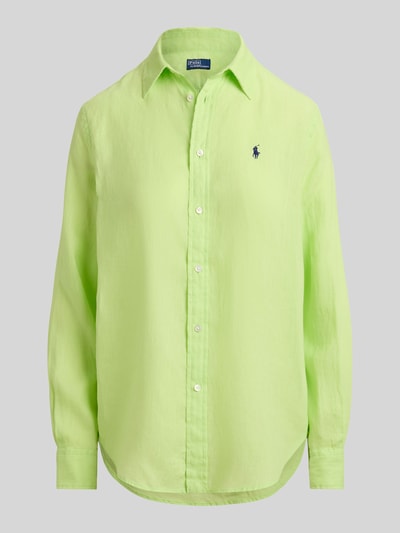 Productfoto, Hemdblouse uit puur linnen van Polo Ralph Lauren, los model, knoopsluiting, lichtgroen, label-stiksel, gladde textuur.