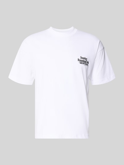 Produktfoto, Regular Fit T-Shirt mit Logo-Stitching von Another Cotton Lab, weiße Baumwolle, Rundhalsausschnitt, Rückenlänge 66 cm in Größe M