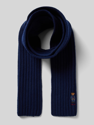 Polo Ralph Lauren Wollen sjaal met label- en motiefstitching, model 'BEAR' Marineblauw - 1