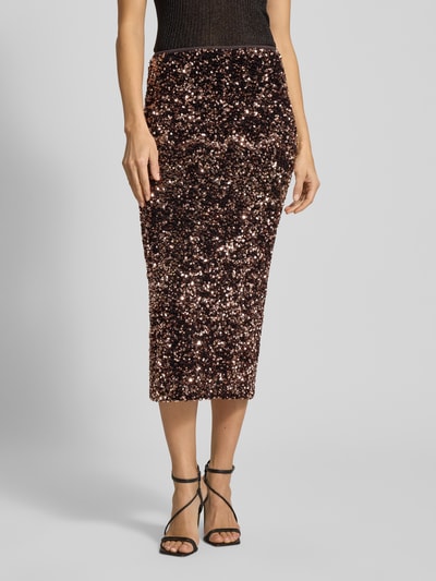 Rich & Royal Midirok met pailletten en loopsplit Donkerbruin - 4